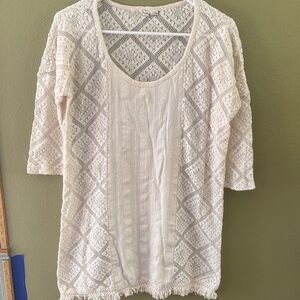 Roxy Cream Crochet Scoop Neck Tunic Top